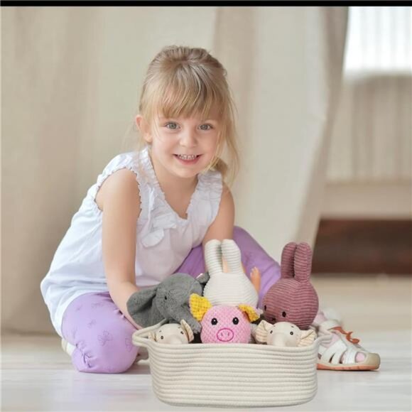 Woven Cotton Rope Storage Basket with Handles for Organizing Shelves Closet - Picture 5 of 8